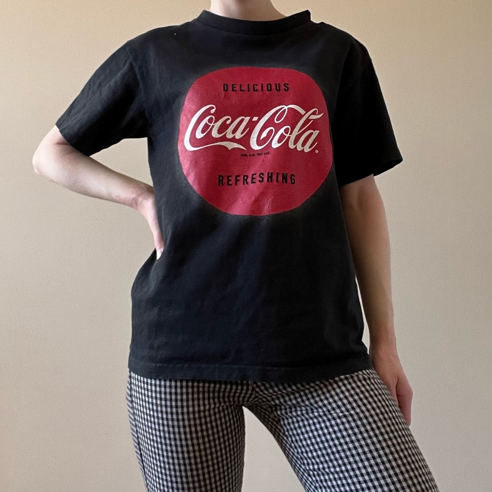 Coca Cola logo black and red graphic t shirt